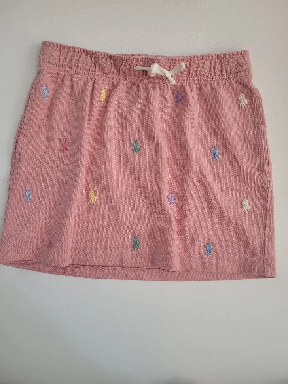 NWT Polo Ralph Lauren Girls Medium 8-10 Knit Skirt Rainbow Pony Logo Drawstring
